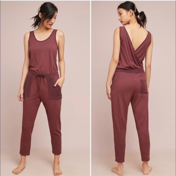 Anthropologie Pants - Anthropologie T.La Gemistus CrossBack Jumpsuit Romper Size S Burgundy Sleeveless